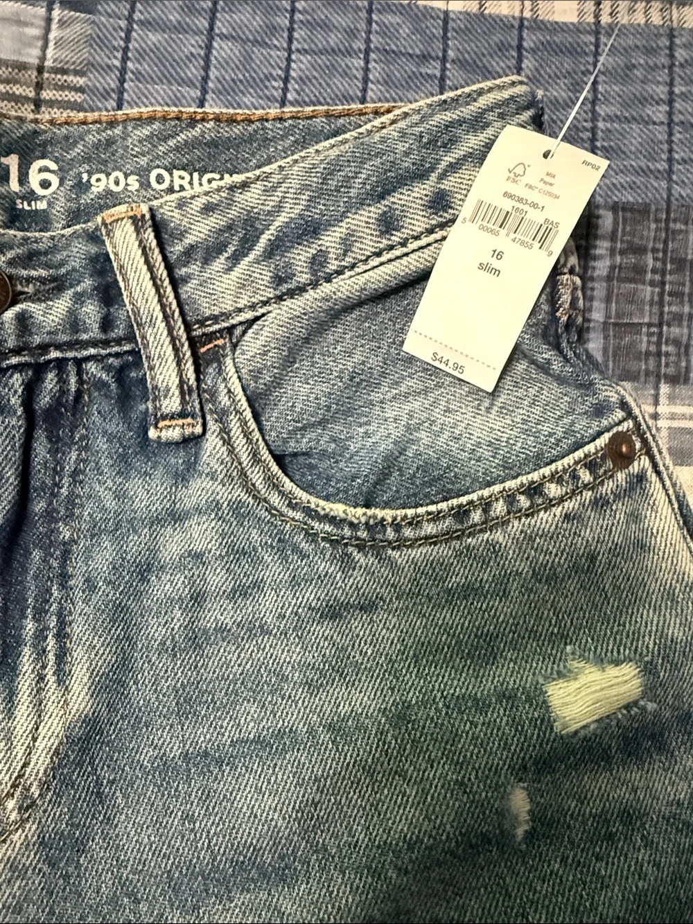 Gap boys 16 slim 90s original straight Blue Distressed Straight Jeans N W T